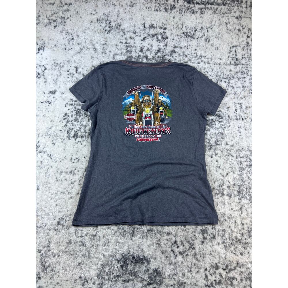 Harley Davidson T-Shirt Womens XL Gray Bigfoot Sasquatch Cranbrook BC Biker Tee - Picture 2 of 7